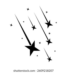 Abstract Falling Star - Black Shooting Star with Elegant Star Trail on White Background - Meteoroid, Comet, Asteroid, Stars