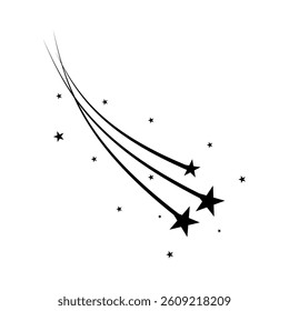 Abstract Falling Star - Black Shooting Star with Elegant Star Trail on White Background - Meteoroid, Comet, Asteroid, Stars