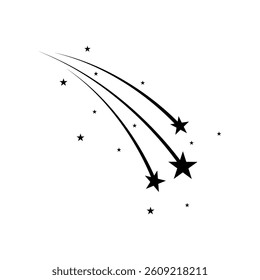 Abstract Falling Star - Black Shooting Star with Elegant Star Trail on White Background - Meteoroid, Comet, Asteroid, Stars