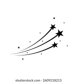 Abstract Falling Star - Black Shooting Star with Elegant Star Trail on White Background - Meteoroid, Comet, Asteroid, Stars