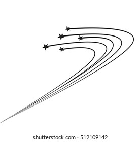 Abstract Falling Star - Black Shooting Star with Elegant Star Trail on White Background - Meteoroid, Comet, Asteroid, Stars