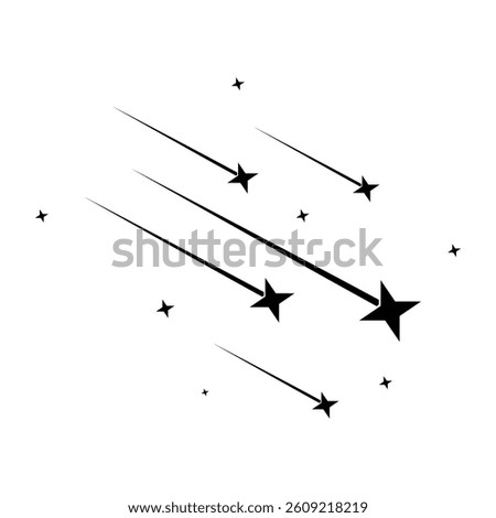 Abstract Falling Star - Black Shooting Star with Elegant Star Trail on White Background - Meteoroid, Comet, Asteroid, Stars