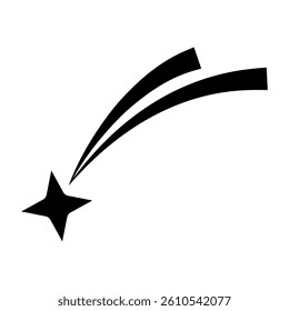 Abstract Falling Star Icon - Black Shooting Star with Elegant Star Trail on White Background