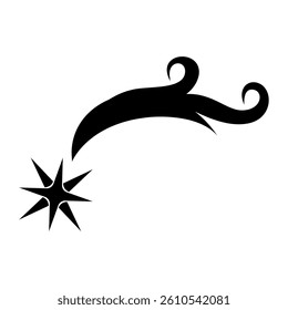 Abstract Falling Star Icon - Black Shooting Star with Elegant Star Trail on White Background