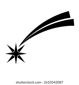 Abstract Falling Star Icon - Black Shooting Star with Elegant Star Trail on White Background