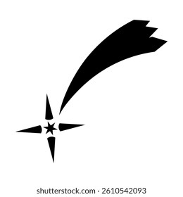 Abstract Falling Star Icon - Black Shooting Star with Elegant Star Trail on White Background