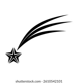 Abstract Falling Star Icon - Black Shooting Star with Elegant Star Trail on White Background