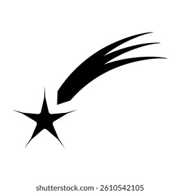 Abstract Falling Star Icon - Black Shooting Star with Elegant Star Trail on White Background