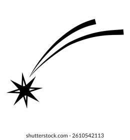 Abstract Falling Star Icon - Black Shooting Star with Elegant Star Trail on White Background