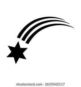 Abstract Falling Star Icon - Black Shooting Star with Elegant Star Trail on White Background