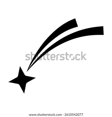 Abstract Falling Star Icon - Black Shooting Star with Elegant Star Trail on White Background