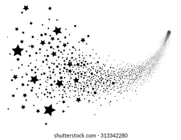 Abstract Falling Star Vector - Black Shooting Star with Elegant Star Trail on White Background - Meteoroid, Comet, Asteroid, Stars