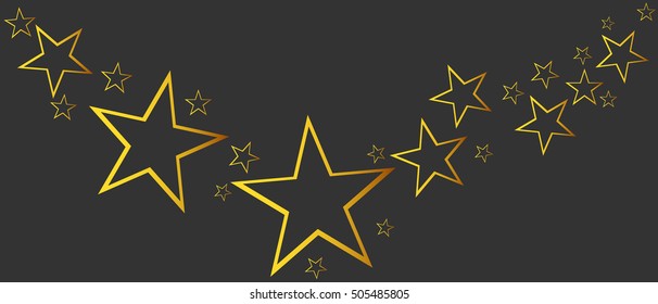 Abstract falling star vector. Illustration with golden christmas stars on black background