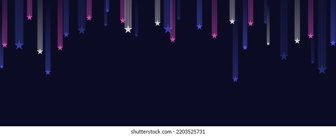 Abstract falling stars drop on Deep blue background. Celebration and anniversary background. 4th of July. USA Independence Day