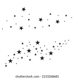Abstract falling stars on a white background. Asteroid, comet line, meteoroid, black stars. Vector illustration