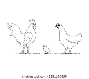 abstract family of birds, rooster, hen and chicken. Family,Love Continuous One Line Drawing