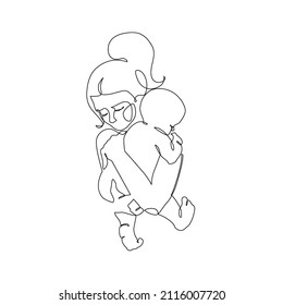 Abstract family continuous line art  Young mom hugging her little baby continuous line  Hand drawn illustration for Happy International Mother's Day card  loving family  parenthood childhood concept