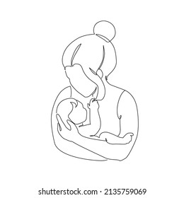 Abstract family continuous line art  Young mom hugging her little baby continuous line  Hand drawn illustration for Happy International Mother's Day card  loving family  parenthood childhood concept