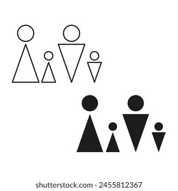 Abstract family figures Vector icons. Simple geometric representation of persons. Black and white family silhouette symbols.