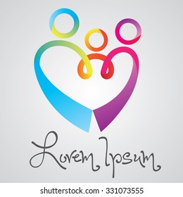 Abstract family icon. Together symbol. Vector logo, heart shape.