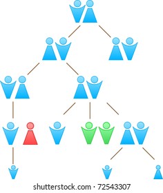 Abstract family tree of several generations on a white background