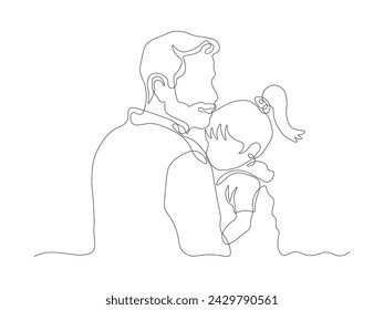 Abstract family,dad and child. continuous single line art hand drawing sketch