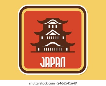 Abstract famous Japanese Temple flat retro sticker vector illustration flat design