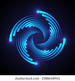 Abstract fan blades on dark blue background. Spiral sectors vortex form logo round geometric shape, colorful circle from vibrant gradient, circular pattern. Windmill or cooling system icon