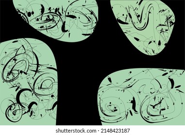 Abstract fancy black background. green spots on black. Hand-drawn various shapes, lines and doodles. vector illustrations. background for the presentation. life under the microscope
