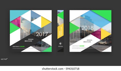 Abstract fancy template for a4 brochure cover design, info banner frame, title sheet model set. Modern vector front page with urban city street texture. Ad flyer font with patch triangle mosaic icon