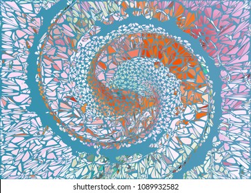 Abstract fantacy spiral blob shape with pastel pink and orange color tone on green background