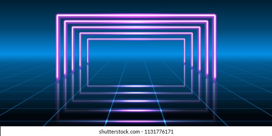 Abstract fantastic background with neon geometric lines and space portal into another dimension