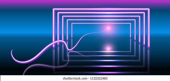 Abstract fantastic background with neon geometric lines and space portal into another dimension