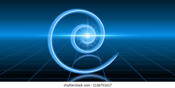 Abstract fantastic background with neon geometric spiral lines, star and space portal into another dimension