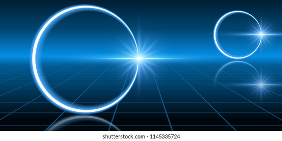 Abstract fantastic background with neon geometric circular line, star and space portal into another dimension