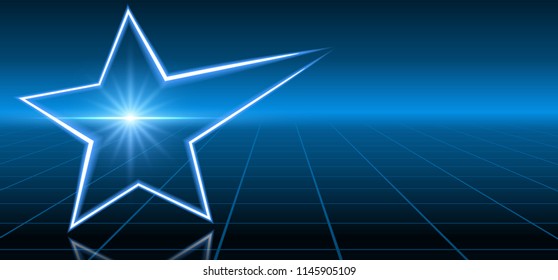 Abstract fantastic background with neon geometric star and space portal into another dimension