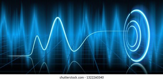 Abstract fantastic background with neon graph and space portal into another dimension. Quantum transition.