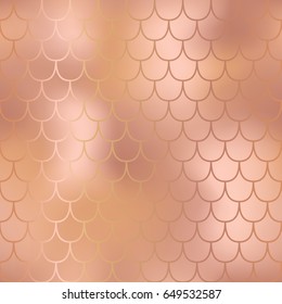 Abstract fantastic fish skin pattern. Pink gold mermaid vector background. Magic mermaid tail seamless pattern. Mermaid tail scale backdrop. Shiny animal skin pattern with gradient. Pink gold swatch