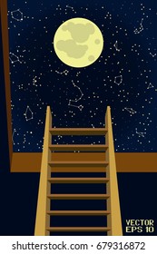 Abstract Fantastic Night Background. Starry Sky. Stairway to Heaven. Vector. 3D Illustration