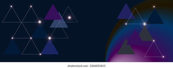 Abstract fantastic space illustration. Dark background with triangles and stars for banner and header. Computer desktop background.