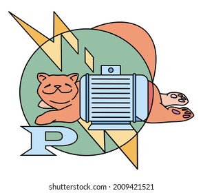 Abstract, fantastic, surreal illustration. An image of a cat and a motor in union. For use in the design of children's, scientific, comic printing.