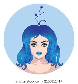 Abstract fantasy Aquarius girl, zodiac sign avatar design.