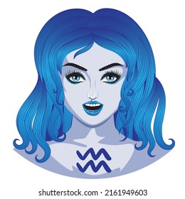 Abstract fantasy Aquarius girl, zodiac sign avatar design.