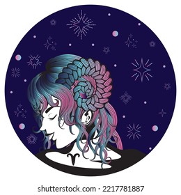 Abstract fantasy Aries zodiac sign girl design illustration.