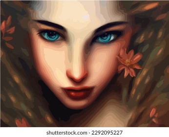 Abstract fantasy beautiful woman portrait painting, vector EPS 10 illustration 