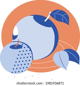 Abstract fantasy blue apples with pattern and lines with bite