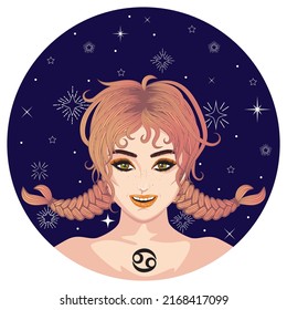 Abstract fantasy Cancer girl, zodiac sign avatar design.