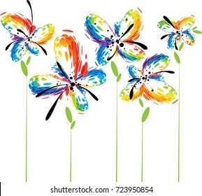 Abstract fantasy colorful flowers on white background