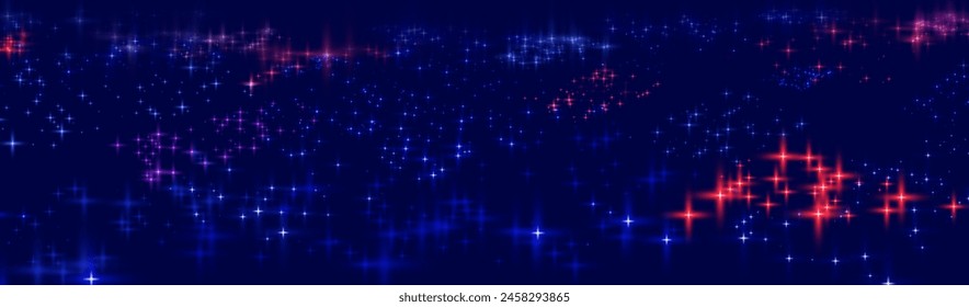 Abstract Fantasy Cosmic Glow Stars Background. Galaxy Space Blurry Backdrop. Soft Blur Lights Effect Wallpaper. Shiny Holiday Light Effect. Vector Illustration.