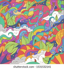 Abstract fantasy drawing colorful art vector background